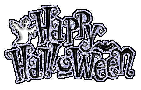 "Happy Halloween" - En noir avec fantôme et chauve-souris...