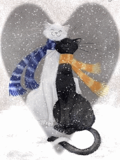 Deux chats sous la neige au coeur de l'hiver...