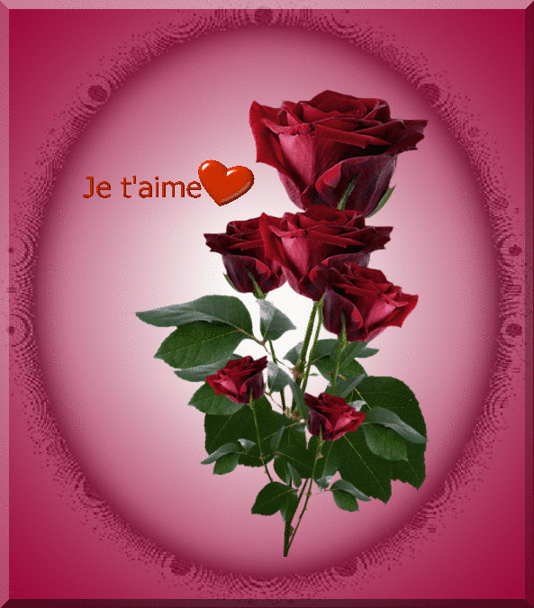 Joli bouquet de roses rouges et coeur "Je t'aime"...